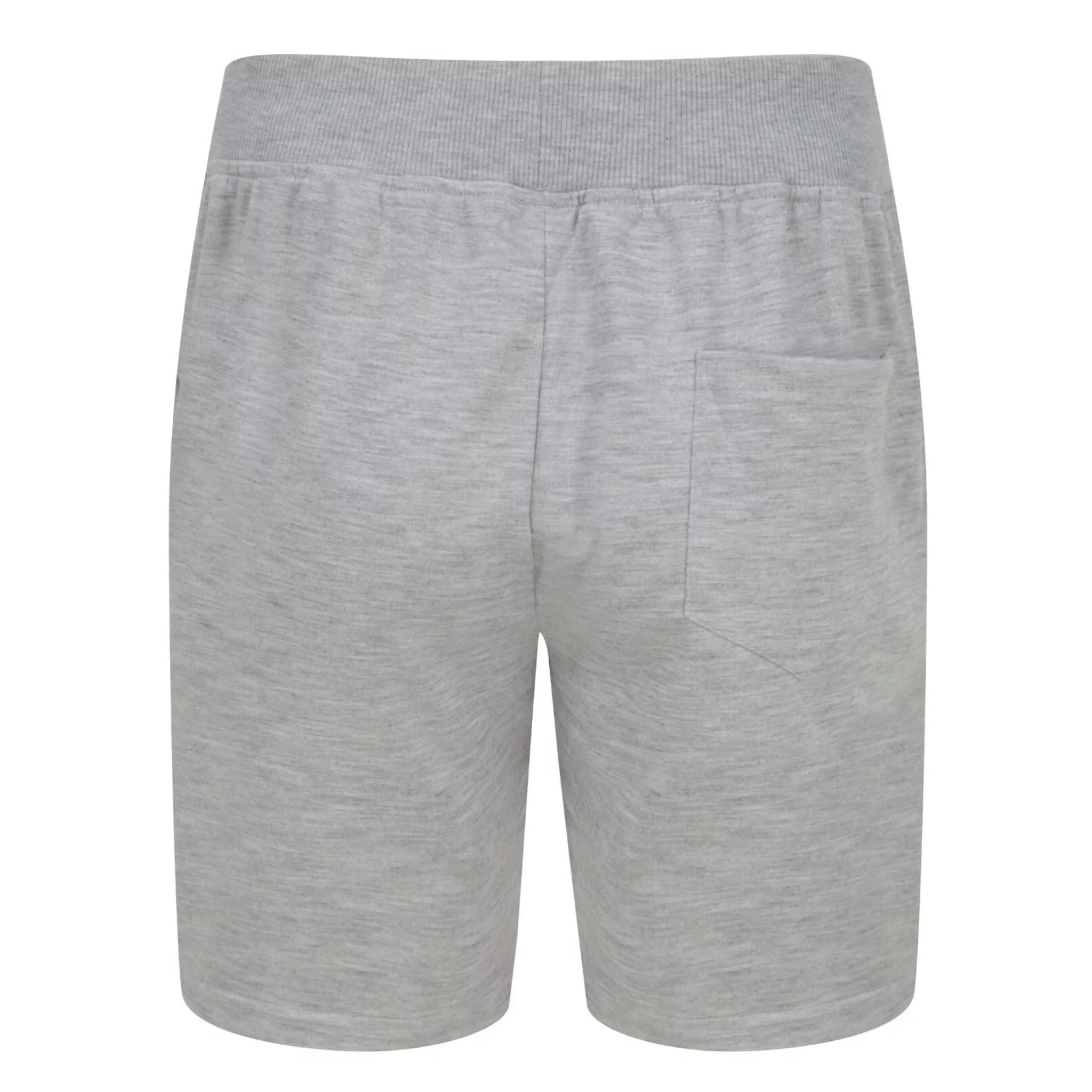 Men's Grey jersey sweat shorts with adjustable drawstring waistband and secure zip pockets